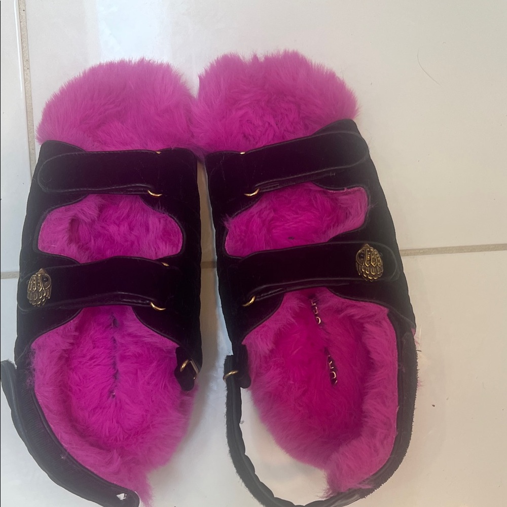 Kurt Geiger Pink and Black Furry Sandals